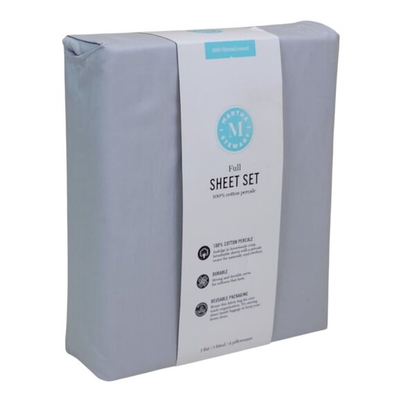 Martha Stewart Full Sheet Set 200 Thread Count Cotton Percale Gray - Picture 8 of 8